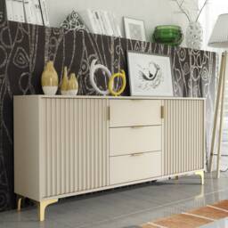 Sideboard Cabinet TV Unit Storage Cabinet Chest of Drawers Cashmere Fluted Doors 140cm