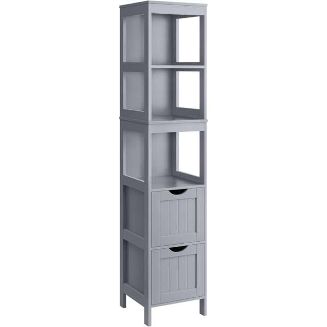 Freestanding Bathroom Floor Cabinet with 2 Drawers and Open Shelves, Modern Storage Unit, Dove Grey