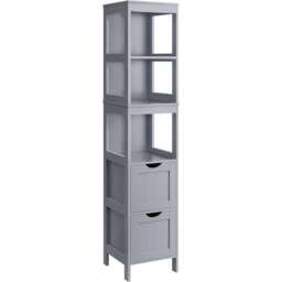 Freestanding Bathroom Floor Cabinet with 2 Drawers and Open Shelves, Modern Storage Unit, Dove Grey