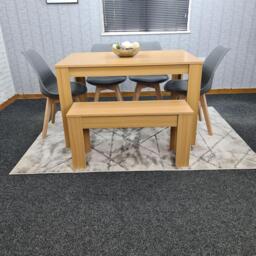 KOSY KOALA 6 Seater Modern Light Wood Dining Table Set with 4 Grey Plastic Tulip Chairs and Bench H75 x L140 x W80 cm