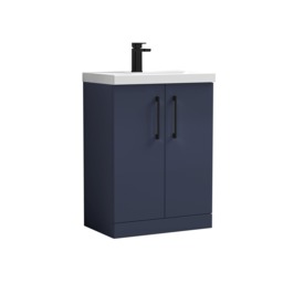 Balterley Level Contemporary Bathroom Floor Standing 2-Door Vanity Unit & Basin, with Square D Handle Blue 840 x 610 x 390mm
