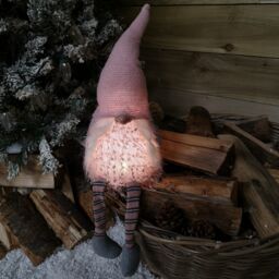 50cm Christmas Sitting Female Light Up LED Gonk with Dangly Legs in Pink Hat