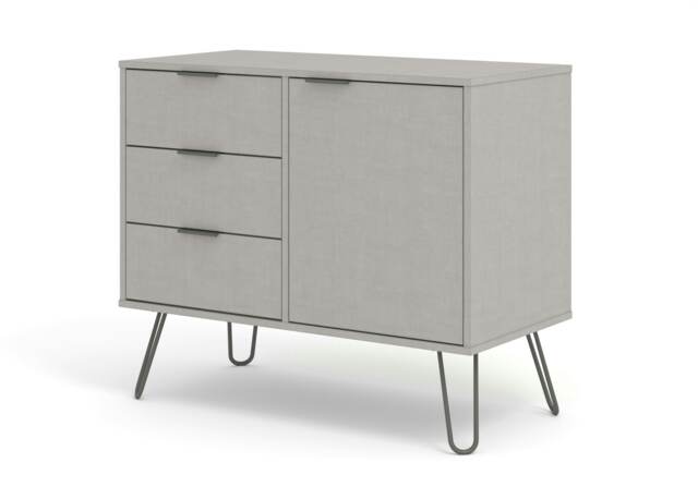 Augusta Industrial Pine Sideboard - 1 Door 3 Drawer Wooden Storage Unit in Brown, White, or Grey Grey Grey One Size 1