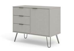 Augusta Industrial Pine Sideboard - 1 Door 3 Drawer Wooden Storage Unit in Brown, White, or Grey Grey Grey One Size 1