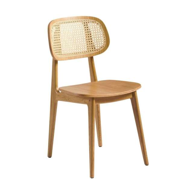 Tenish Side Chair - Natural Oak - Natural Rattan Back. Brown Oak
