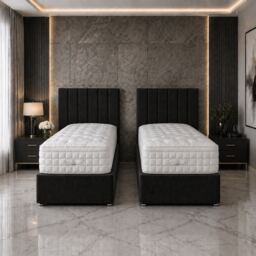 6ft Superking Zip Link 6x3 Length Black Plush Divan Bed Full Set 4 Drawers