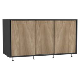 3-Door Sliding Sideboard Cabinet - 60x20x51.5cm Black Black & Oak 8 x 127.5 x 57.5 1