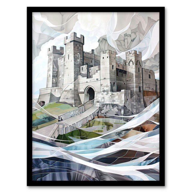 Bamburgh Castle Northumbria England Living Room Black Framed Wall Art Print A4