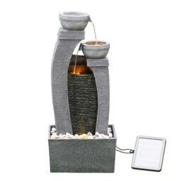 Teamson Home Outdoor 3-Tier Solar-Powered Modern Waterfall Fountain, Gray and Black