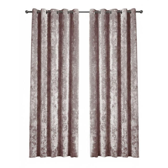 Crushed Velvet Eyelet Curtains Luxurious Finish for Contemporary Homes 90x90 Inch Pink (W) 117cm x (L) 137cm