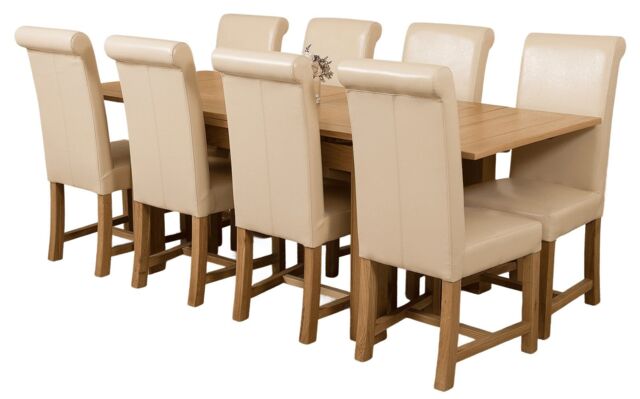 Richmond 140-220cm Oak Extending Dining Table & 8 Washington Leather Chairs Cream Cream