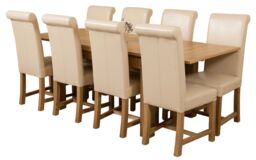 Richmond 140-220cm Oak Extending Dining Table & 8 Washington Leather Chairs Cream Cream