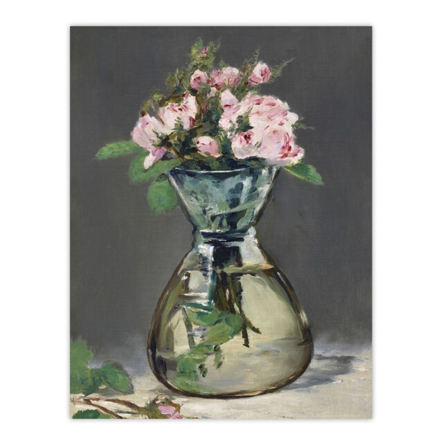 Moss Roses in a Vase Oil Painting Manet Vintage Huge Wall Art Print 18X24 In