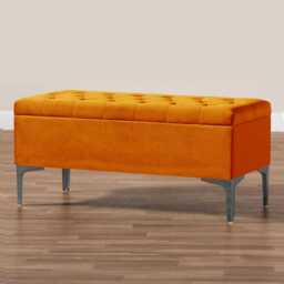 Modena Storage Ottoman Bench, Ottoman Footstool with Legs, 120cm Plush Velvet Upholstered End of Bed Bench, Burnt Orange