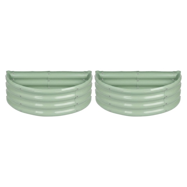 Harbour Housewares Raised Garden Beds - 2x Green Semi-Circle Bottomless Galvanised Steel Metal Planter Box 90 x 45cm