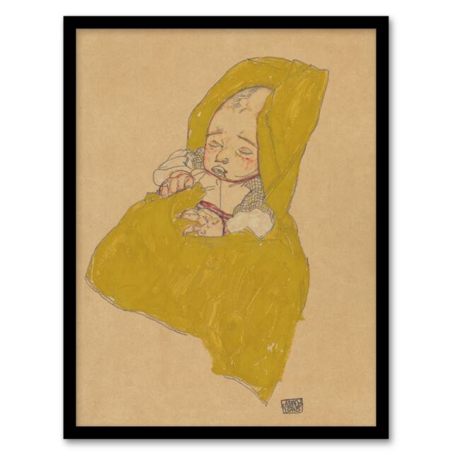 "Infant Portrait in a Changing Pad Schiele Framed Wall Art Print 12X16"""