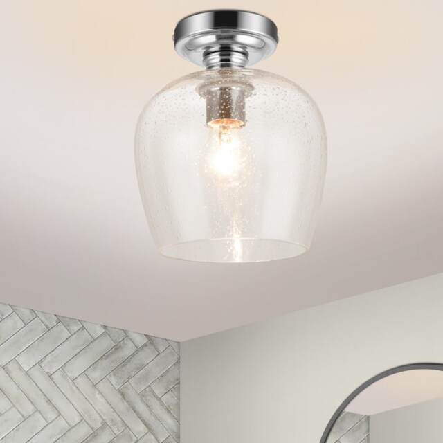 COSYLYTE Oakdale Bathroom Light Classic Bubble Glass Ceiling Light - Chrome Base Chrome 1