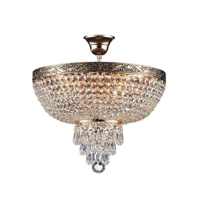 Palace Semi Flush Ceiling Gold Antique & Crystal, 5 Light, E27