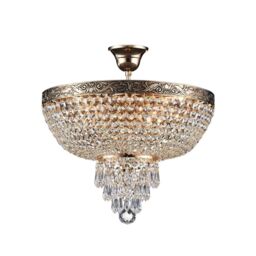 Palace Semi Flush Ceiling Gold Antique & Crystal, 5 Light, E27