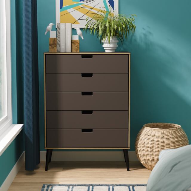 Taiwan 5 Drawer Chest of Drawers in Graphite Black (Ready Assembled) Grey Graphite Black