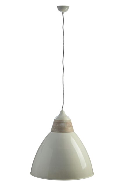 Orsina Extra Large White Pendant Light, Contemporary Bell-Shaped Ceiling Light, Style Iron Shade With Wood Accent