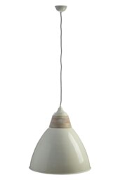 Orsina Extra Large White Pendant Light, Contemporary Bell-Shaped Ceiling Light, Style Iron Shade With Wood Accent