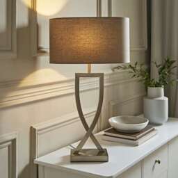 ValueLights Katniss Brushed Chrome Metal Table Lamp Oval Shade & Bulb Multi Grey