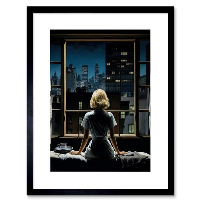 "Alfred Hitchcock Rear Window Hyperrealist 9x7"" Black Framed Wall Art Print"