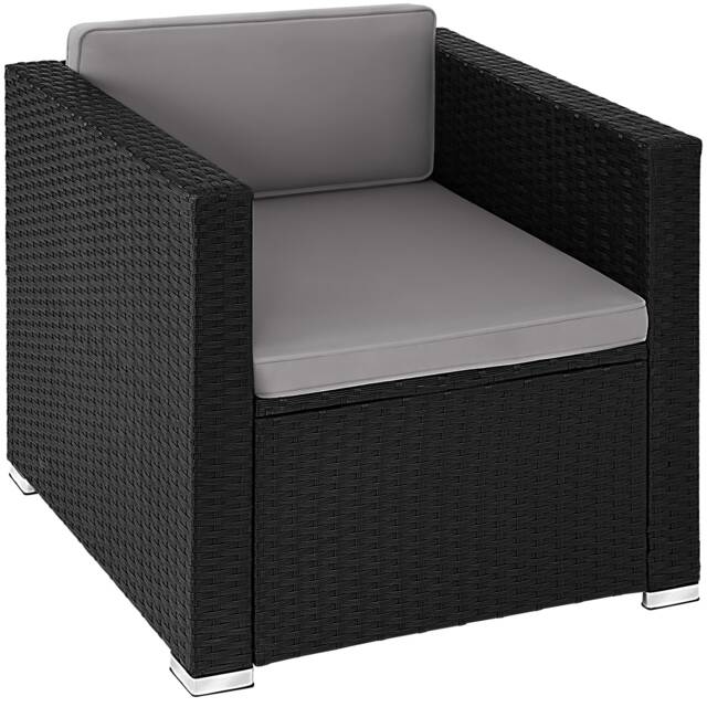 Rattan Garden Armchair Lignano in UV-Resistant Polyrattan with Seat and Back Cushions Black black 1