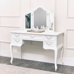 Antique White Dressing Table Desk With Triple Mirror - Pays Blanc Range