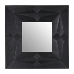 Orsina Square Wall Mirror with Black Finish, Carved Mango Wood Frame with Geometric Design, Sustainable