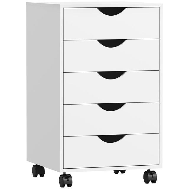 HOMCOM Filing Cabinet with 5 Drawers, Under Desk Drawer, White White White