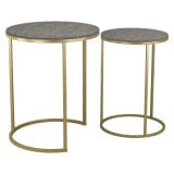 2Pc Round Nesting Stackable Sofa Side Bedside End Table Set Wood Top Metal Legs Multi Black Marble Top with Gold Legs