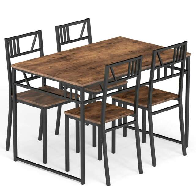 COSTWAY 5 Pcs Dining Table Set Kitchen Table & 4 Chairs Brown 5