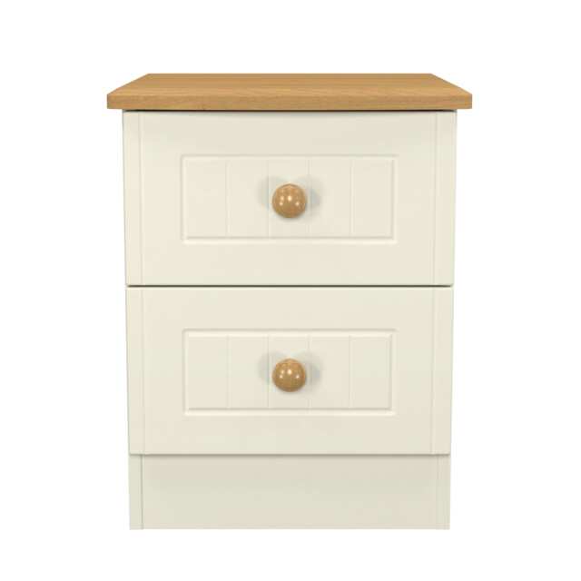 Lancaster 2 Drawer Compact Bedside Cabinet in Cream Ash & Oak (Ready Assembled) Cream Cream Ash & Oak