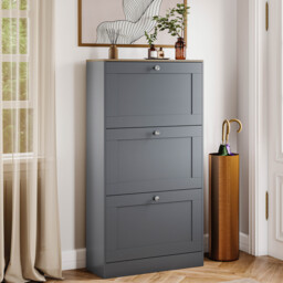 Vida Designs 3 Drawer Hallway Shoe Storage Cabinet Unit Compact Design - Grey & Oak
