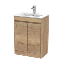 Balterley Chartley 2 Door Vanity Unit, Minimalist Basin, 600mm, Autumn Oak