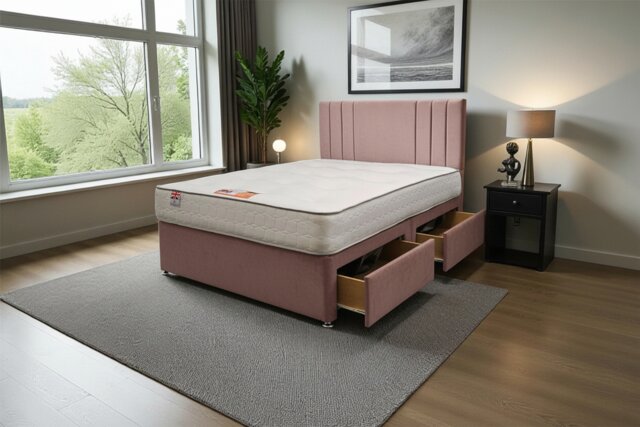 "Sarah Plush Bed Set With Mattress, 2 Drawers Same Side & 24""Headboard"