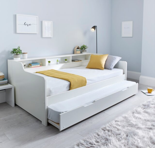 Tyler White Guest Bed And Trundle With Clay Orthopaedic Mattresses