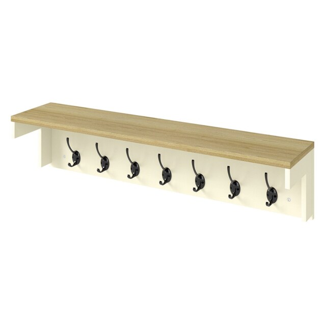 levede Coat Rack Wall Mounted Shelf 7 Double Hooks Storage Entryway Hallway Cream Cream One Size