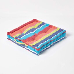 Homescapes Cotton Multicoloured Stripe Floor Cushion - 40 x 40 cm Multi Multi Colour 40 x 40 cm