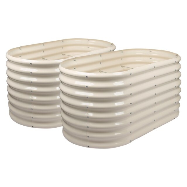 Harbour Housewares Raised Garden Beds - 2x Ivory Rounded Bottomless Metal Bed Galvanised Steel Planter Box 120 x 60 x 60cm