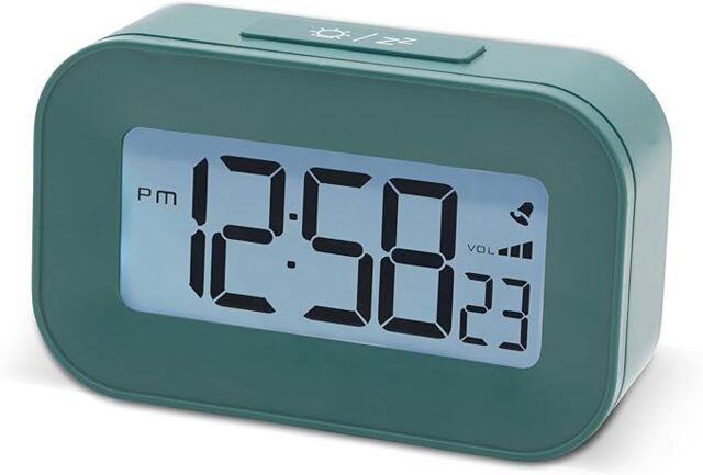 Acctim Kyle Digital Alarm Clock, LCD Digital Display with White Backlight, Snooze Function, Volume Control Green Soft Lichen