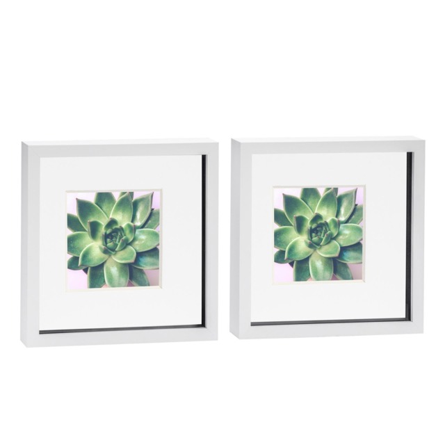 "Nicola Spring 10 x 10"" Photo Frames - White/White Mount - 3D Picture Frame Box Portrait Display Case (53 x 53cm) Set of 2"