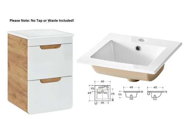Bathroom Vanity Mirror Unit 400mm Sink Wall Cabinet Set White Gloss Oak Aruba