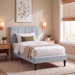 Vida Designs Velmora Light Grey Linen Fabric Bedroom Bed Frame - Single