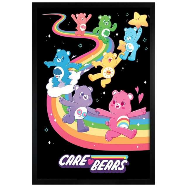 Black Wooden Framed Care Bears We Love Rainbows Maxi Poster Multi