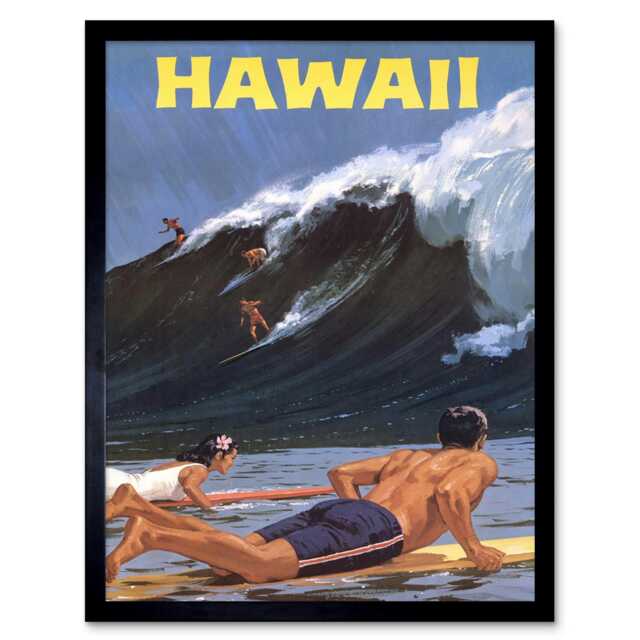 "Travel Tourism Hawaii USA Surf Ocean Wave 12x16"" Framed Wall Art Print"