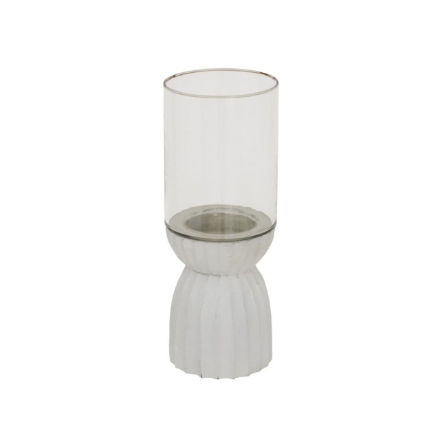 Carved Hurricane Lantern - Glass - L12 x W12 x H32 cm - White