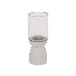 Carved Hurricane Lantern - Glass - L12 x W12 x H32 cm - White